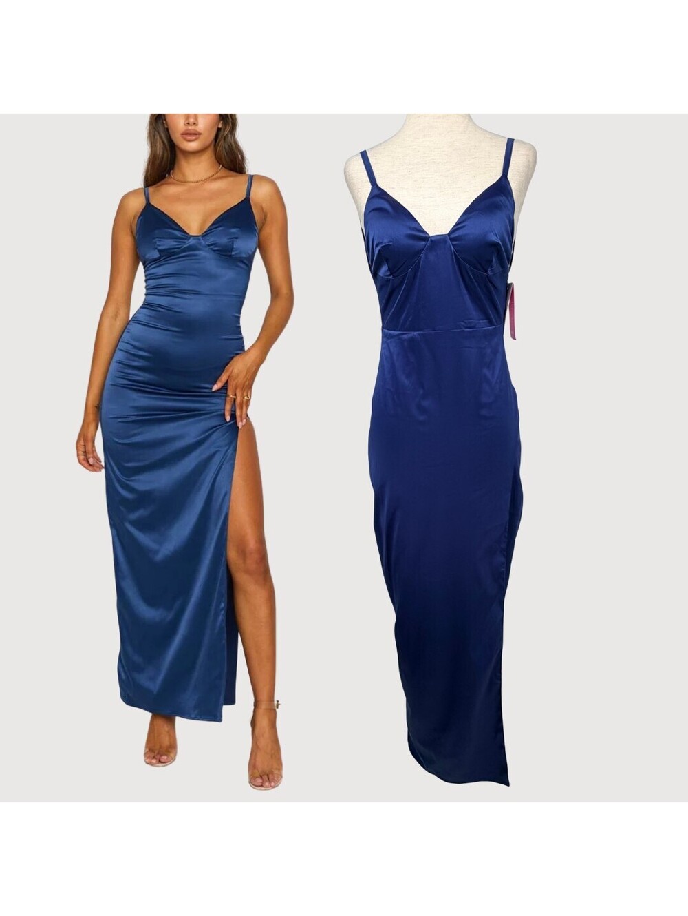 Beginning Boutique NWT Freesia Navy Satin Formal Dress XS